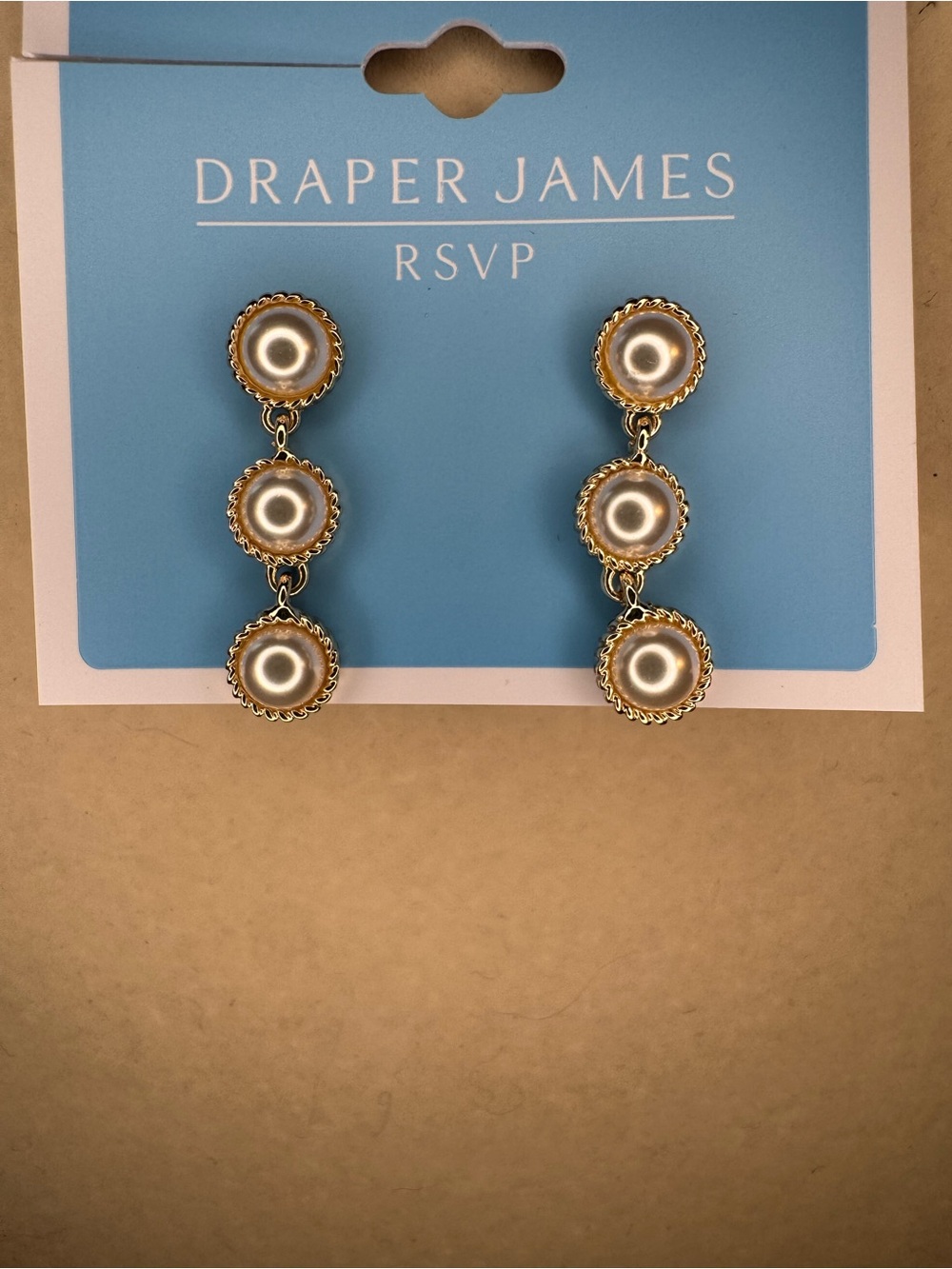 New Draper James RSVP Gold and Pearl Drop Earrings